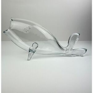 Vintage MCM Blenko Art Glass Hand Blown Clear Fish Vase 16in L